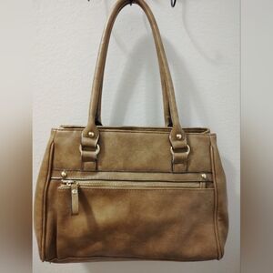 Bueno Brown Shoulder Bag with Zipper Detail